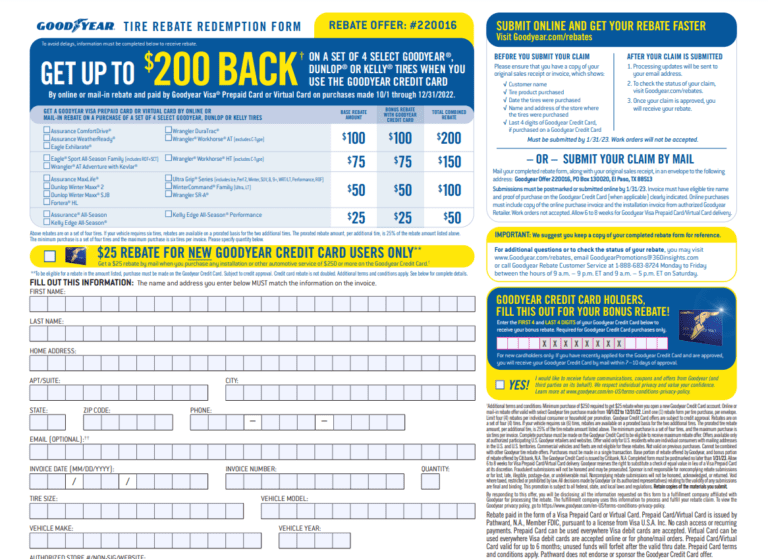 Goodyear Rebate Form December 2024 Article Printable Rebate Form Goodyear Rebate Form December 2022 Article Printable Rebate Form