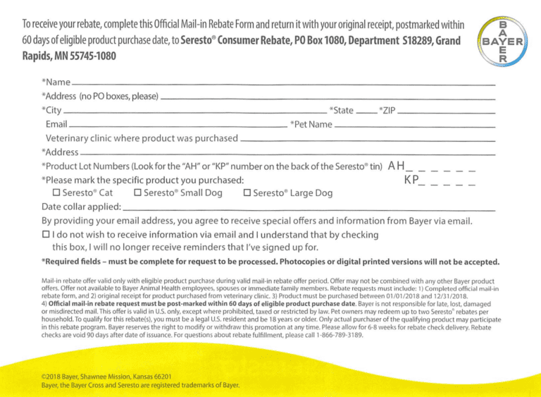 Seresto Collar Rebate 2024 Printable Rebate Form Seresto Collar Rebate 2023 Printable Rebate Form