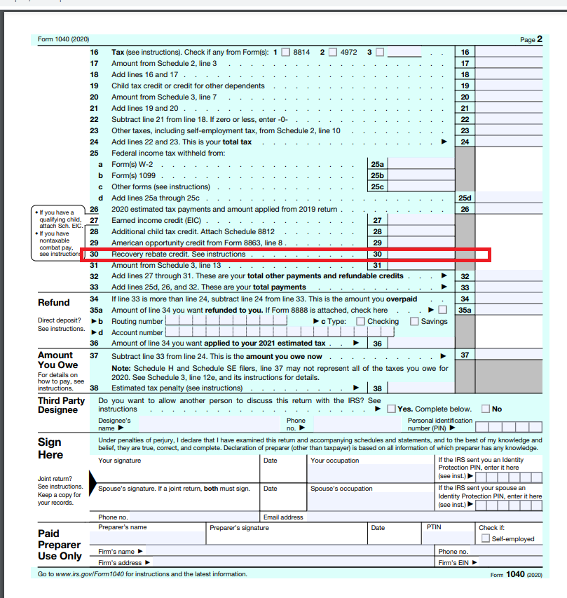 How Do I Claim The Recovery Rebate Credit On My Ta How Do I Claim The Recovery Rebate Credit On My Ta