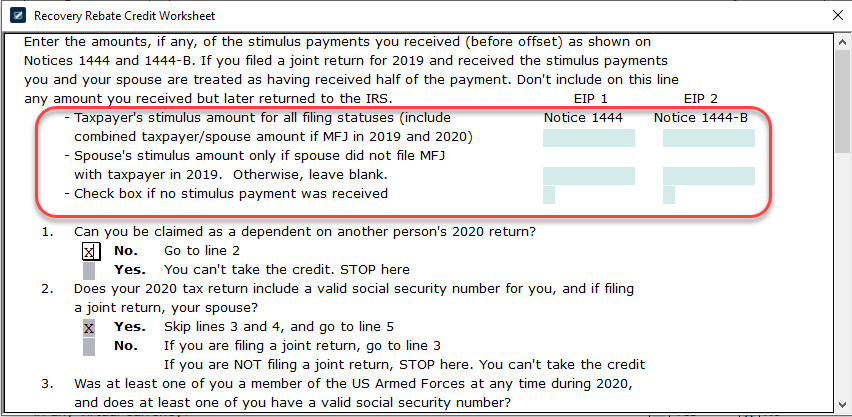 How To Use The Recovery Rebate Credit Worksheet TY2020 How To Use The Recovery Rebate Credit Worksheet TY2020