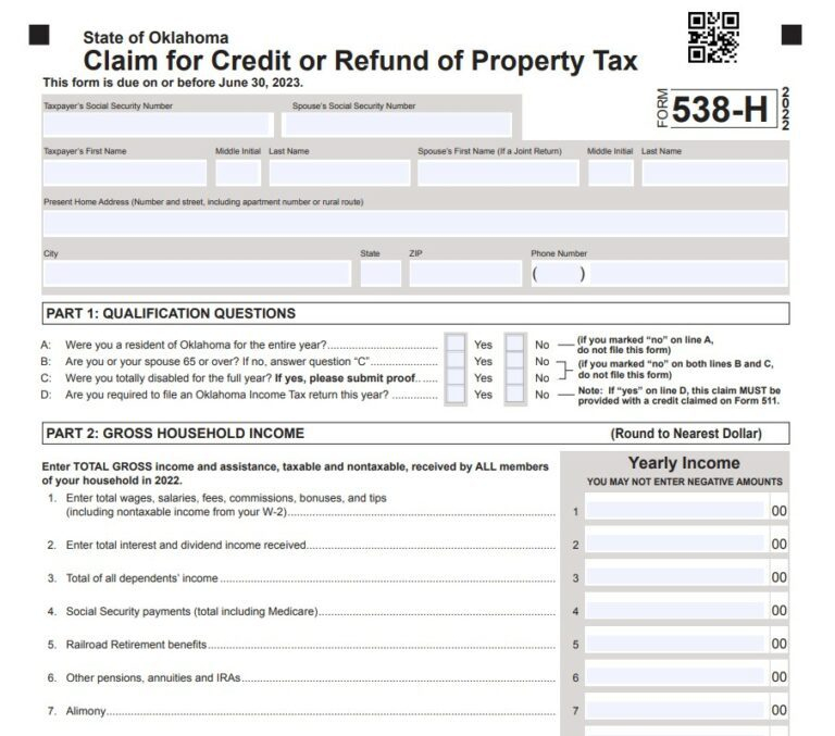 Oklahoma Renters Rebate 2023 Printable Rebate Form